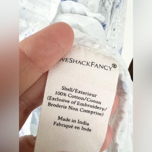 LoveShackFancy Spectra Floral Button down eyelet blouse white cotton blue floral - Picture 8 of 14